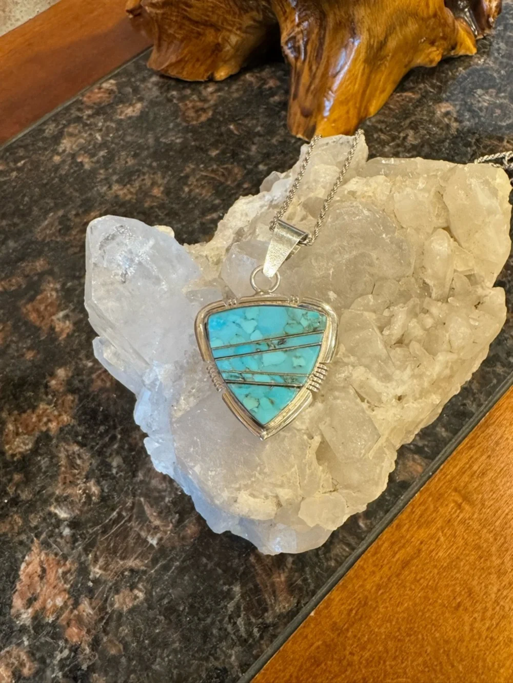 💥 For Traci! Navajo Artisan Steve Francisco 925 Turquoise Inlay Pendant Necklace - Picture 4 of 16